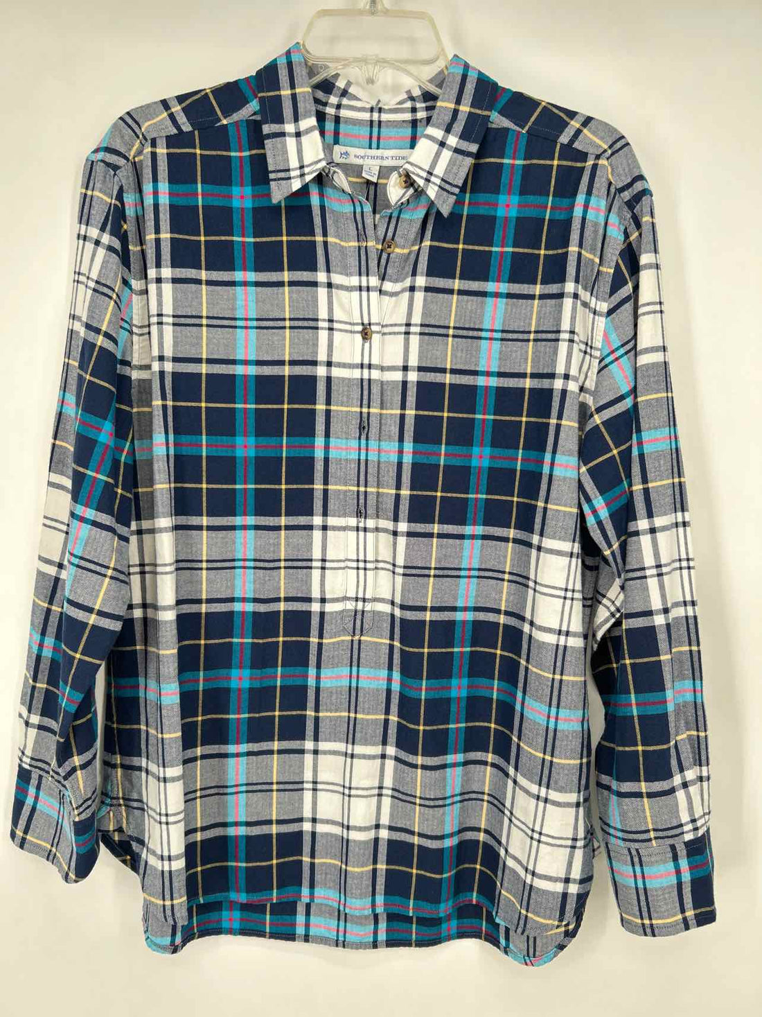 Southern Tide Size L Navy Plaid Long Sleeve
