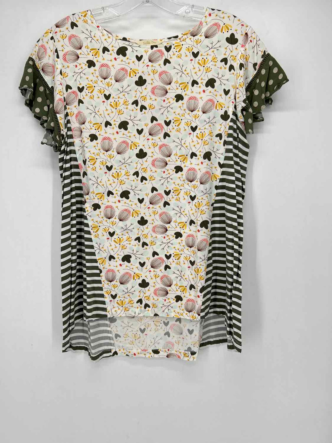 Matilda Jane Size M White & Olive Print Short Sleeve