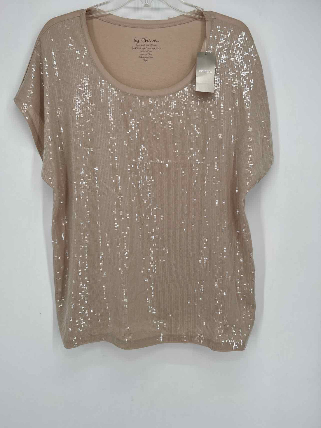 Chicos Size 3/XL Khaki Sequined NWT Short Sleeve
