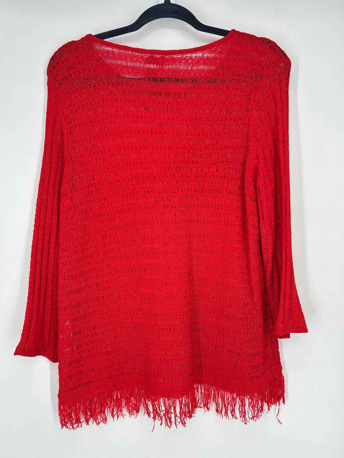 Chicos Size 2/M Red Open Knit Long Sleeve
