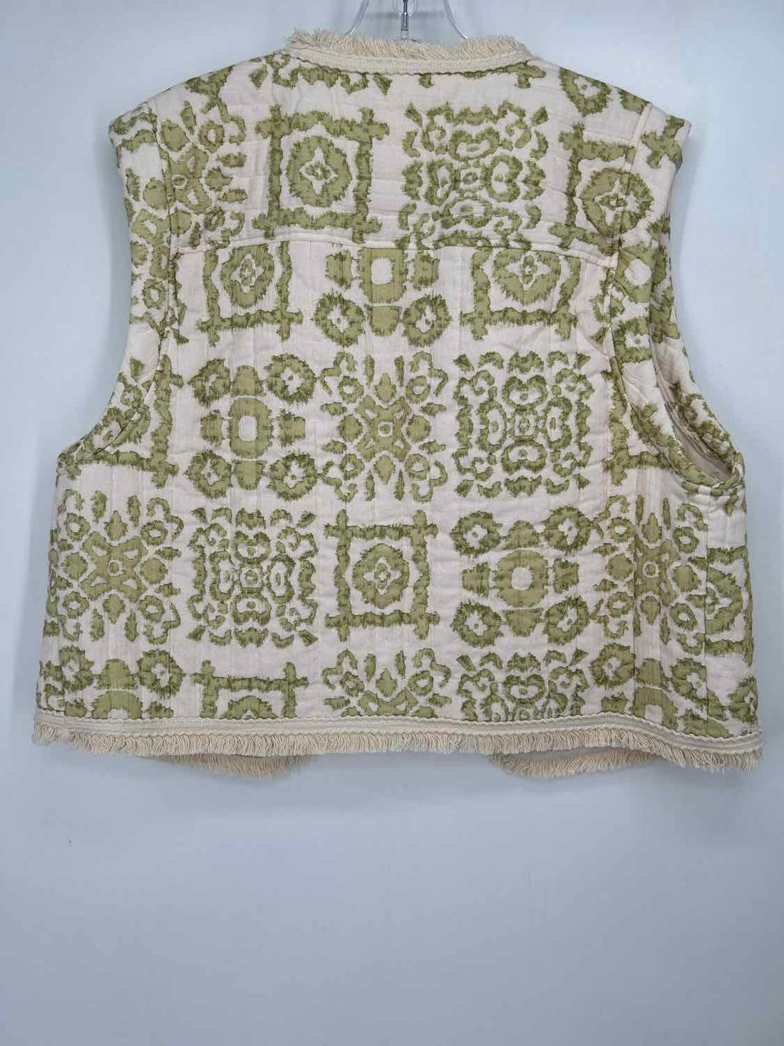 By Anthropologie Size L Cream & Green Print Vest