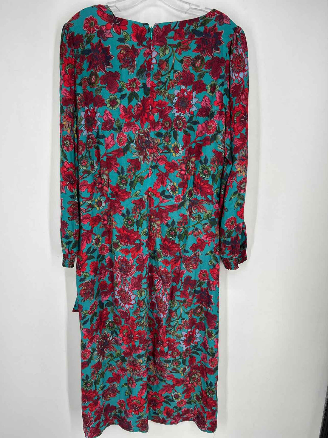 Talbots Size 16 Teal & Red Floral Long Sleeve Dress
