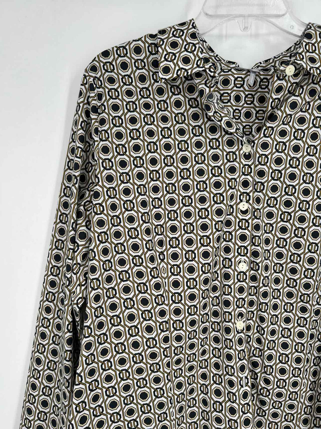 Hinson Wu Size 18 White & Black Print Long Sleeve Top/Blouse