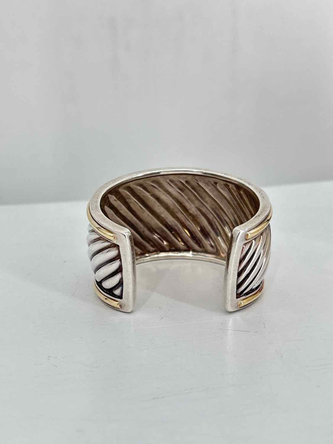 David Yurman Two Tone Wide Sculpted Cable Cuff Silver Bracelet