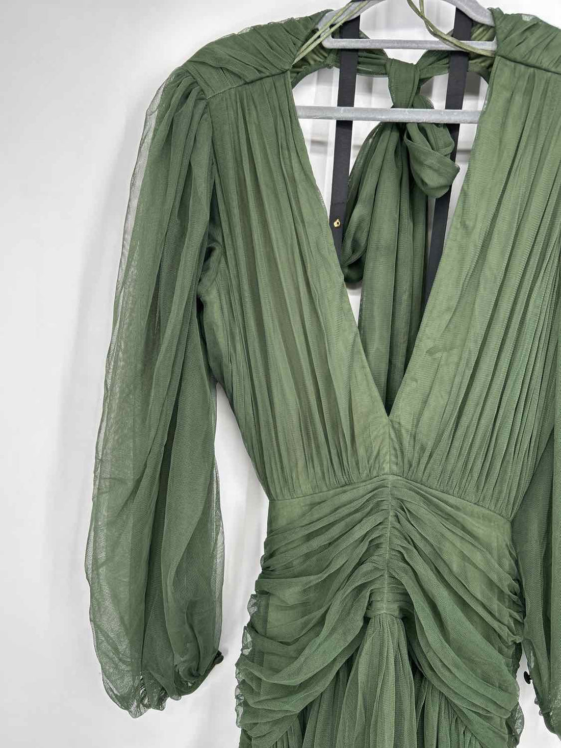 Lace & Beads Size L Dark Green Tulle Long Sleeve Maxi