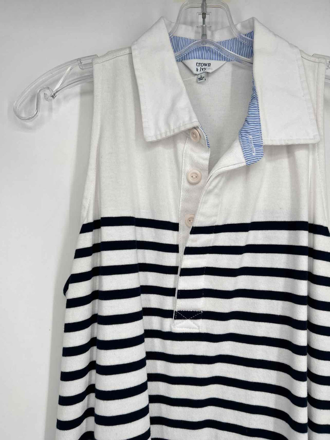 Crown & Ivy Size L White & Navy Striped Sleeveless Dress