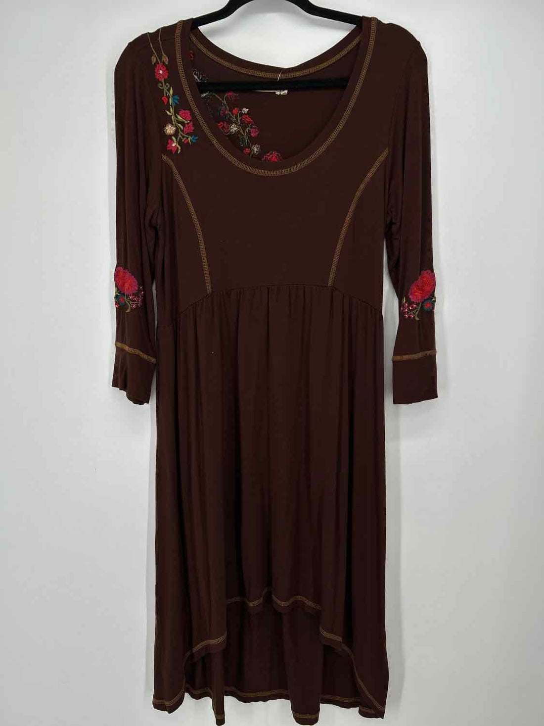 Caite Size M Brown Embroidered Long Sleeve Dress