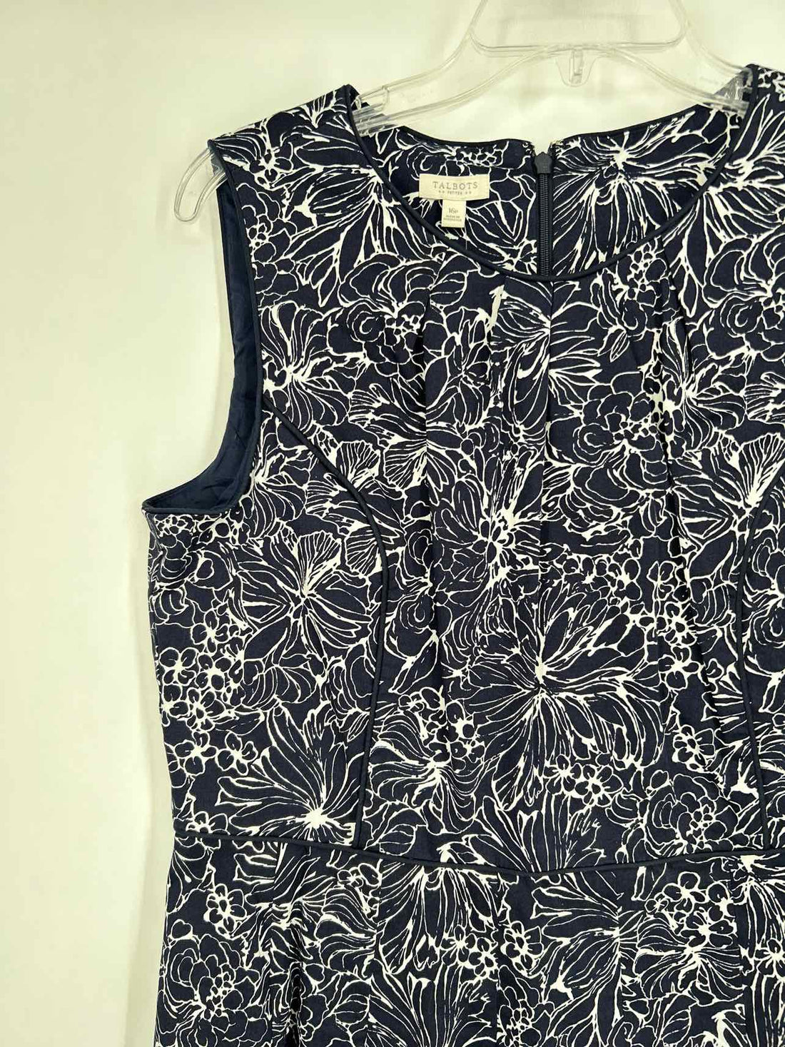 Talbots Size 16P Navy Print Sleeveless Dress
