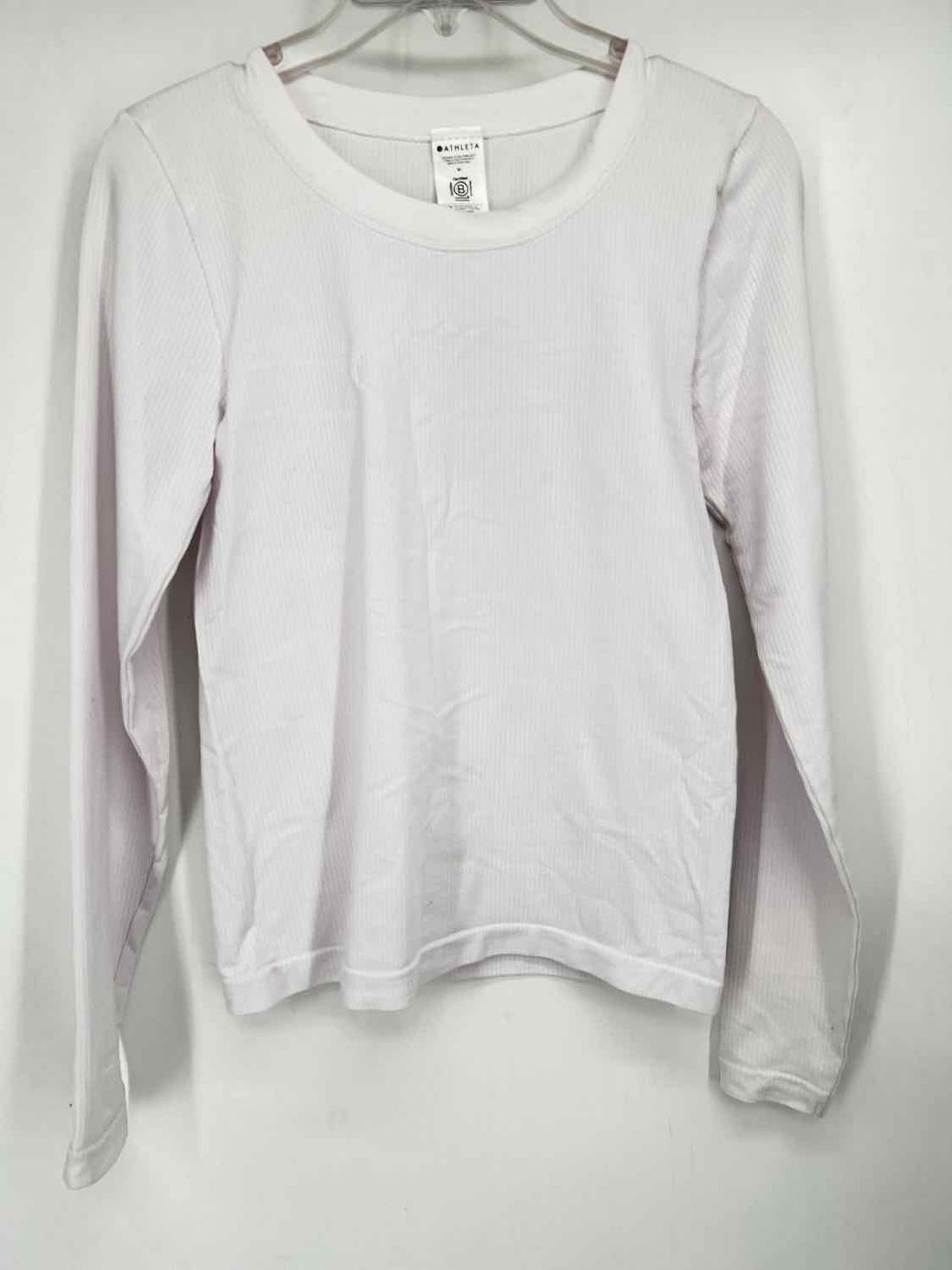 Athleta Size M White Ribbed Long Sleeve Active Tops