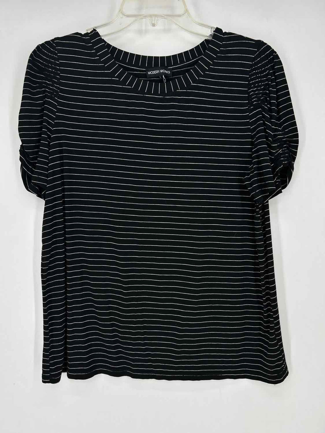 Modern Works Size L Black & White Striped Short Sleeve