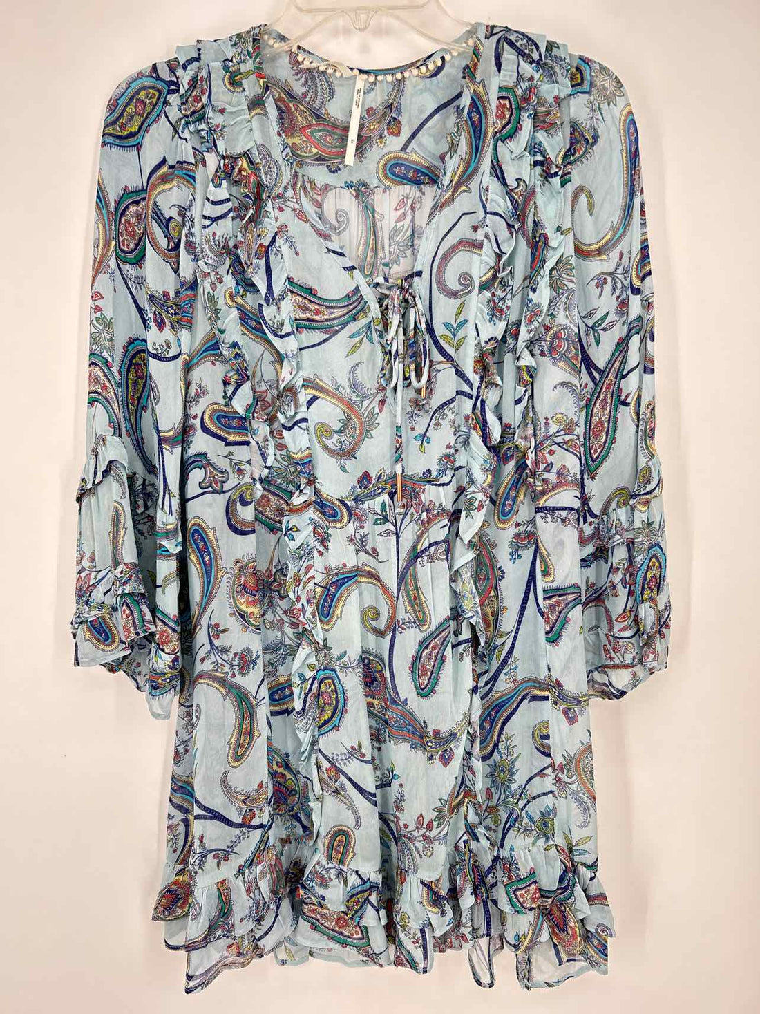 By Anthropologie Size XS Light Blue Paisley Sheer Long Sleeve Dress