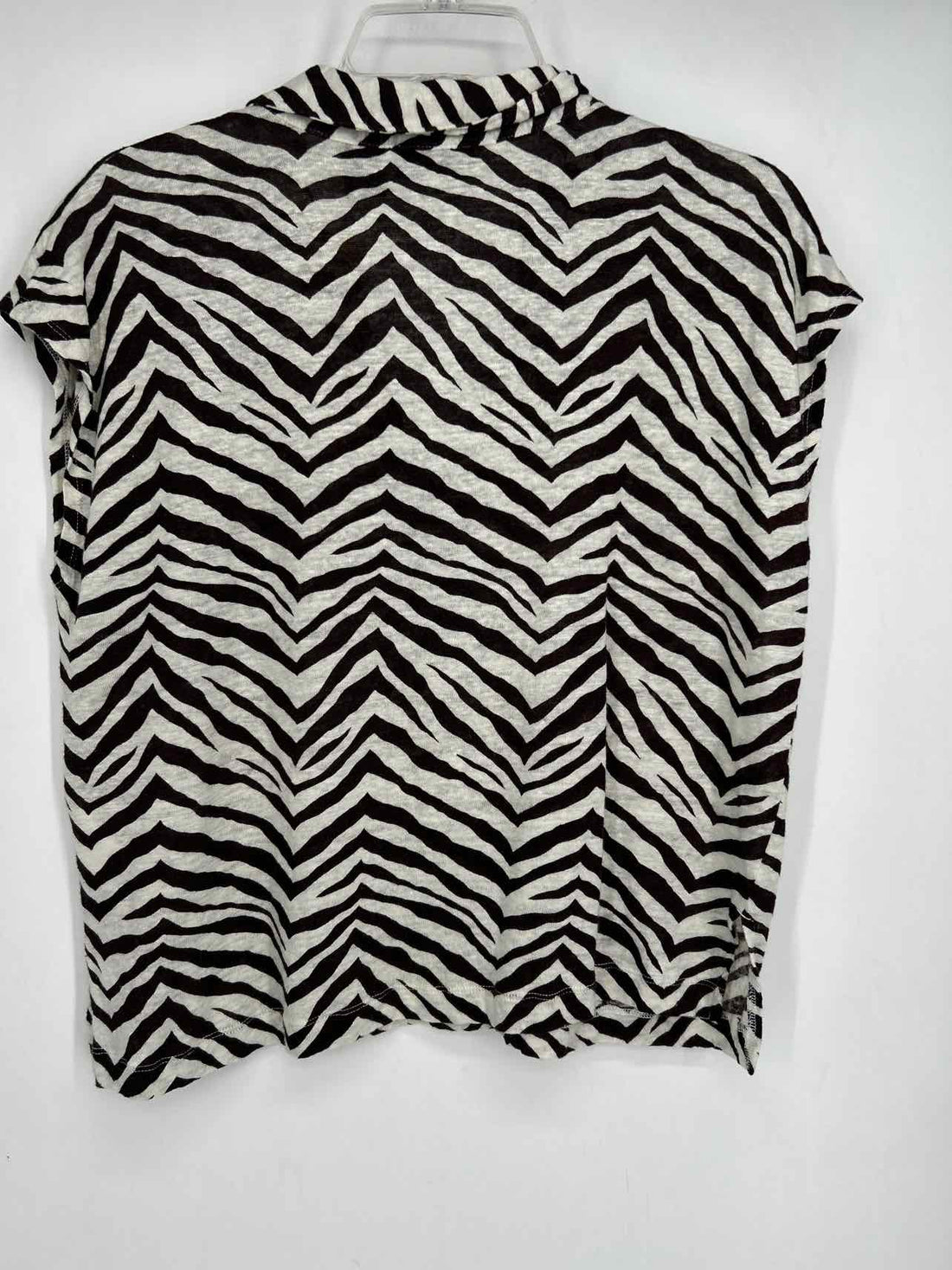 Tahari Size L White & Brown Striped Short Sleeve