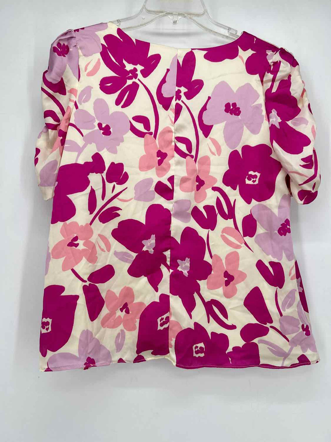Adrienne Size S Ivory & Purple Print Short Sleeve