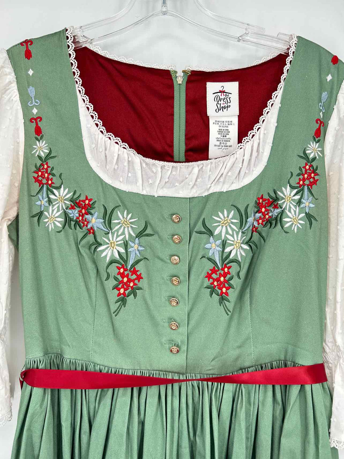 Disney The Dress Shop Size 8 Green Embroidered Dress