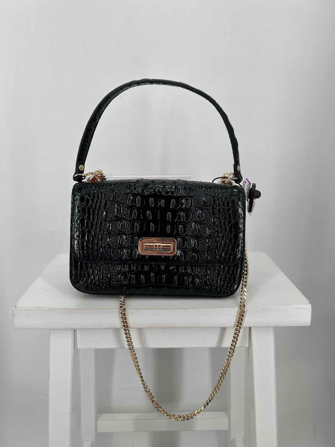 Brahmin Black & Gold Croc Embossed Leather Sold Out Shoulder