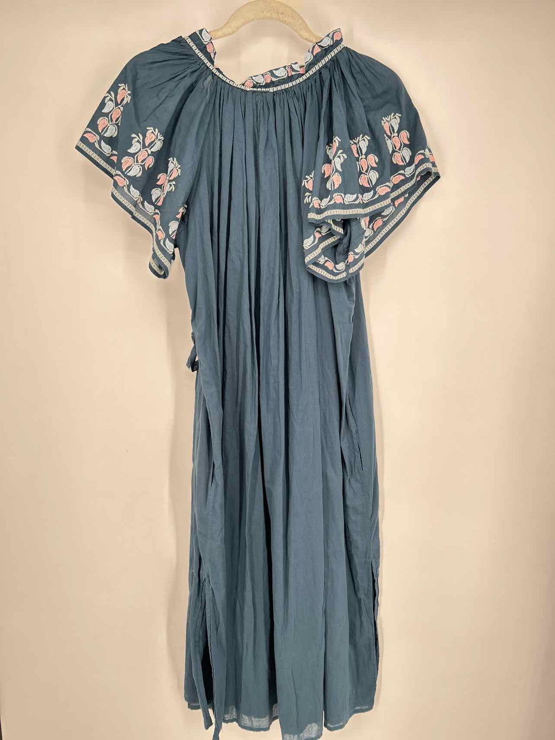 Ex Voto Size XS/S Blue Embroidered Short Sleeve Dress