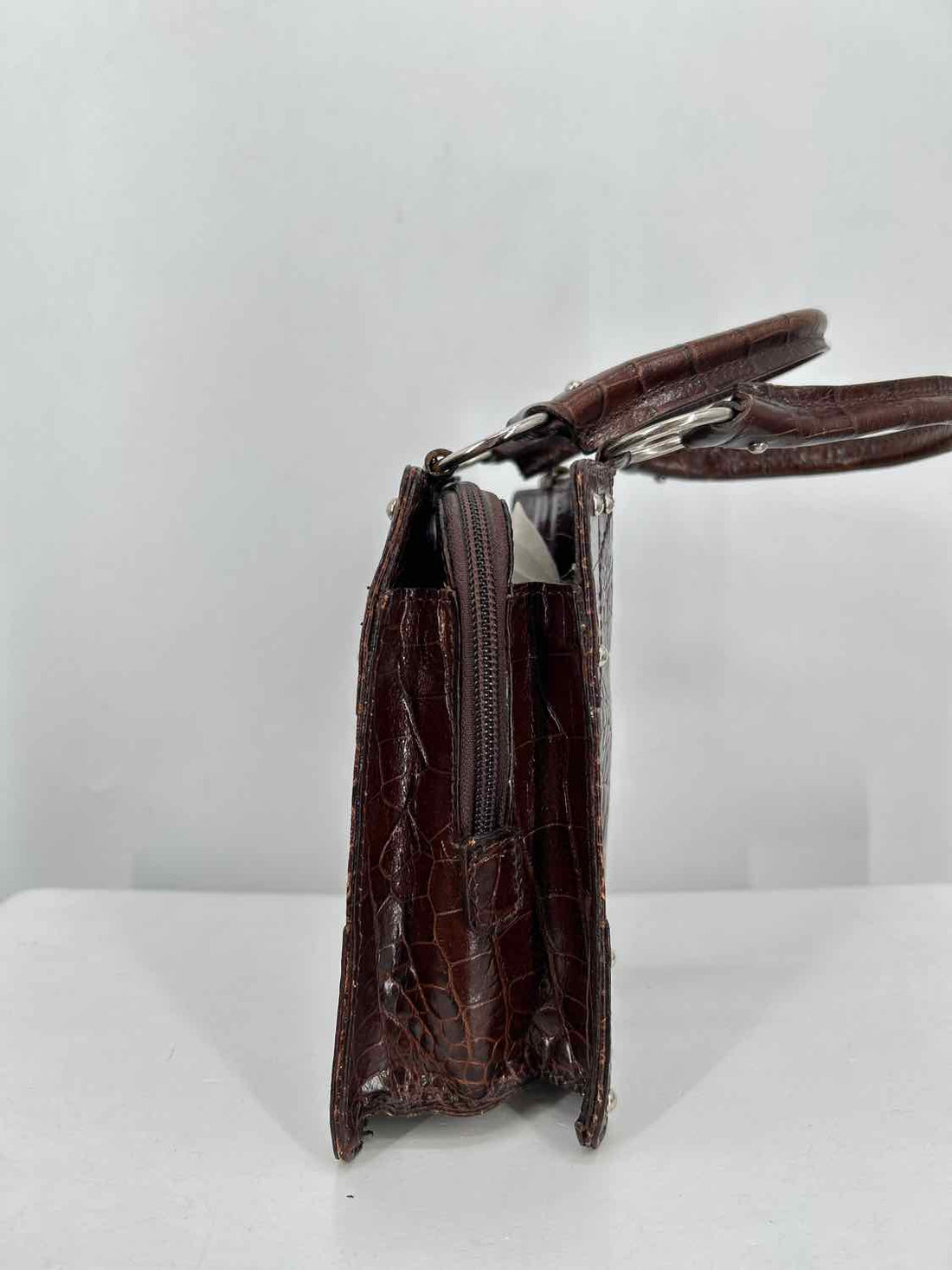 Nordstom Brown Croc Embossed Leather Shoulder