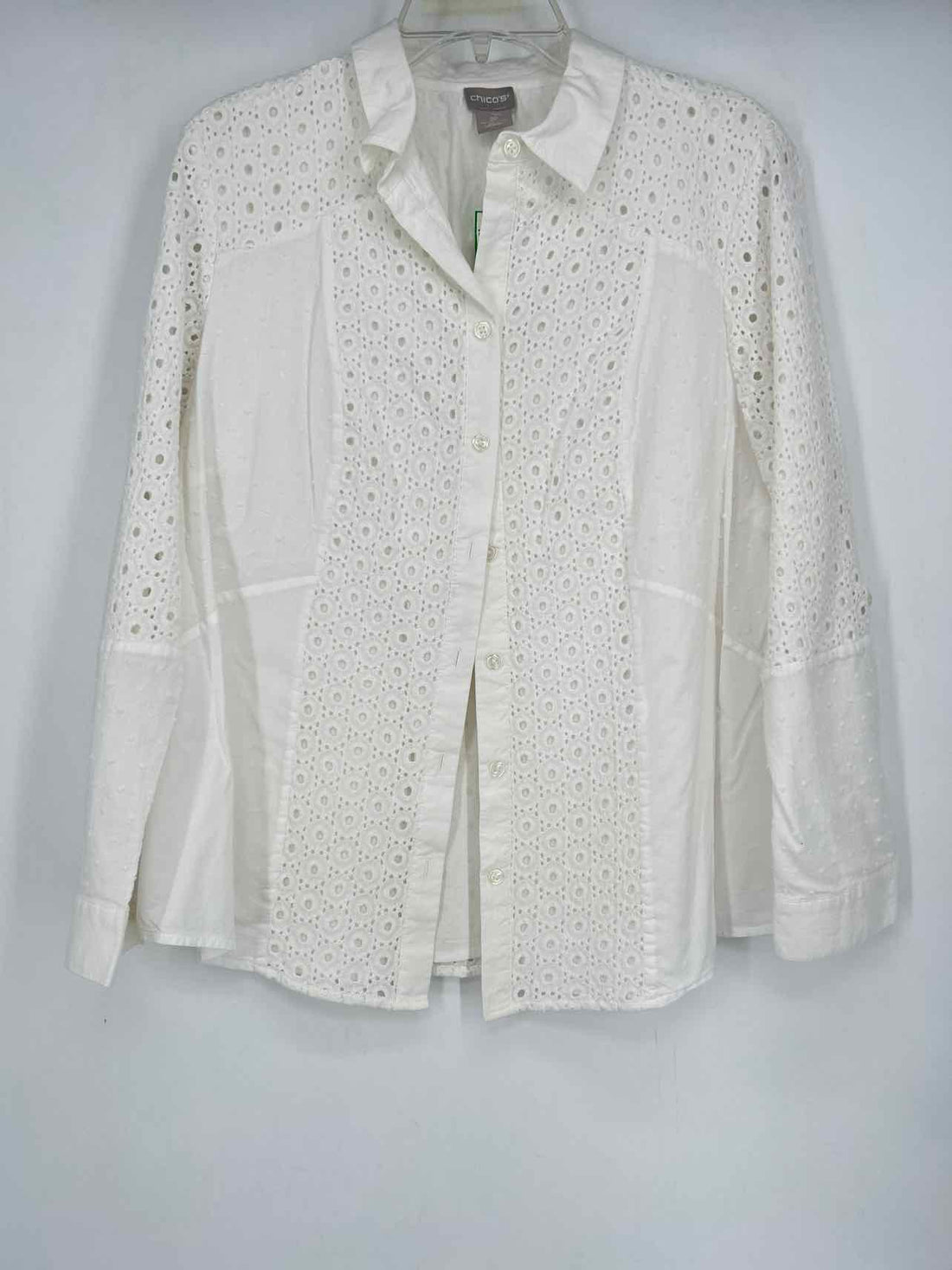 Chicos Size 2P (12/14P) White Eyelet Long Sleeve