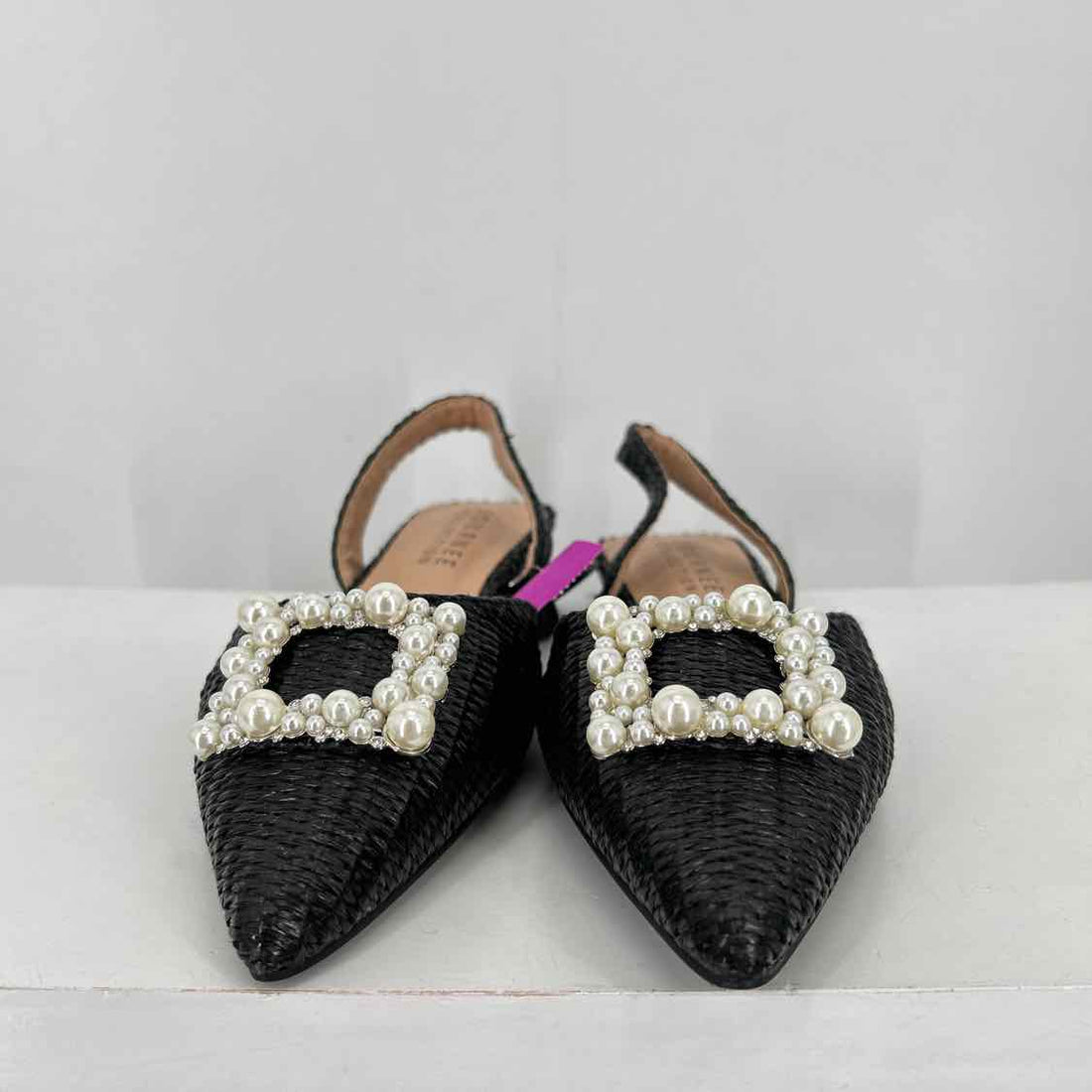 Journee Collection Women Size 8 Black & Beige New Faux Pearl Sling Back