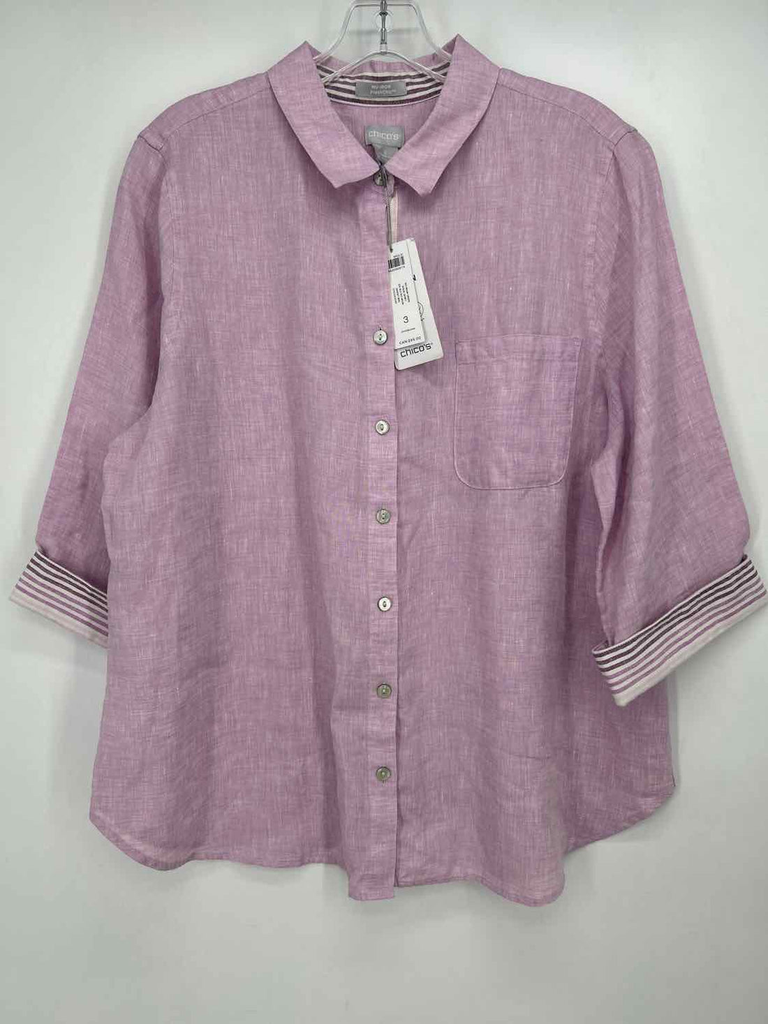 Chicos Size 3(XL) Light Purple Linen 100% Pre Owned Long Sleeve