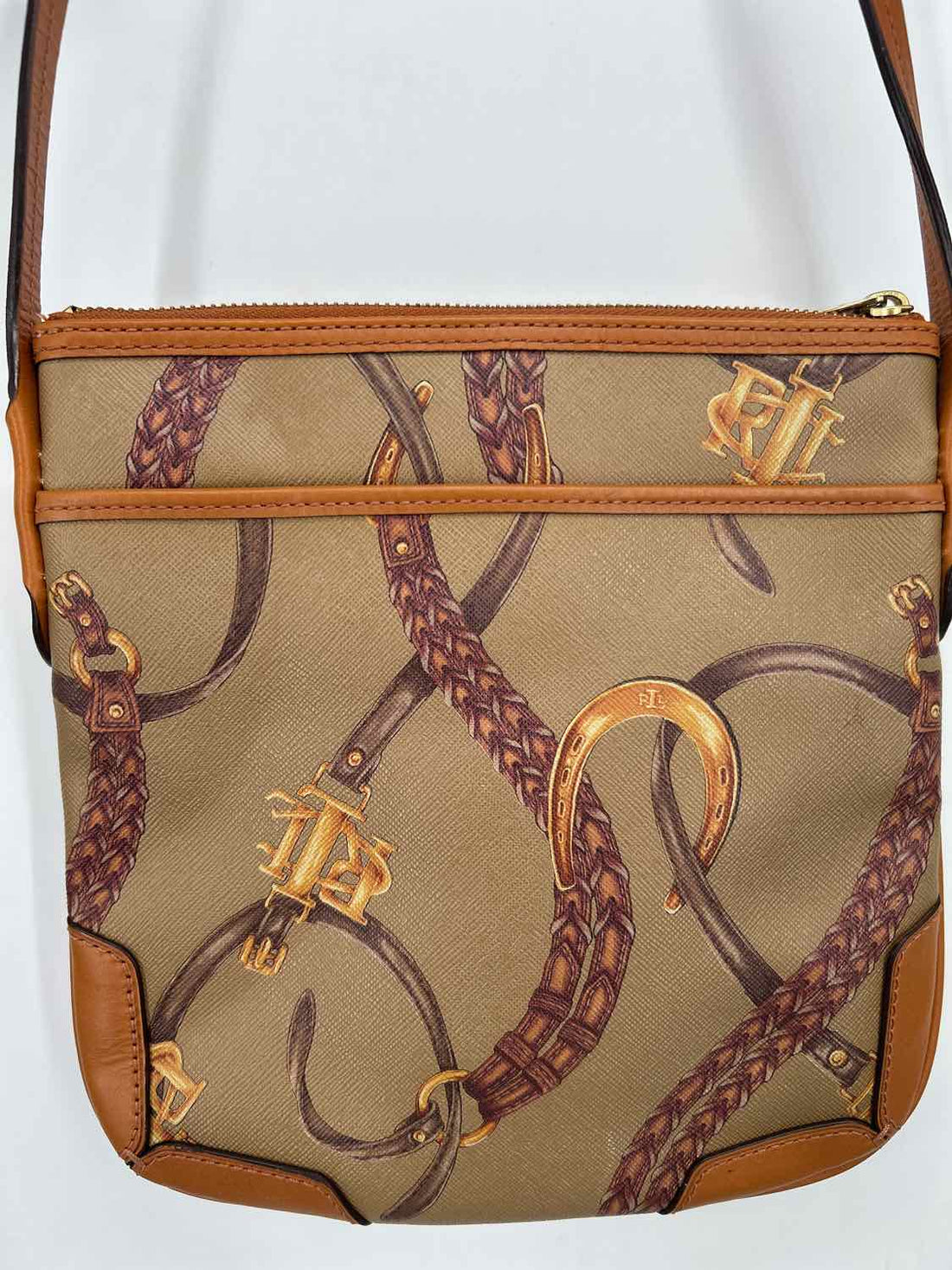 Lauren Ralph Lauren Tan Print Saffiano Leather Crossbody