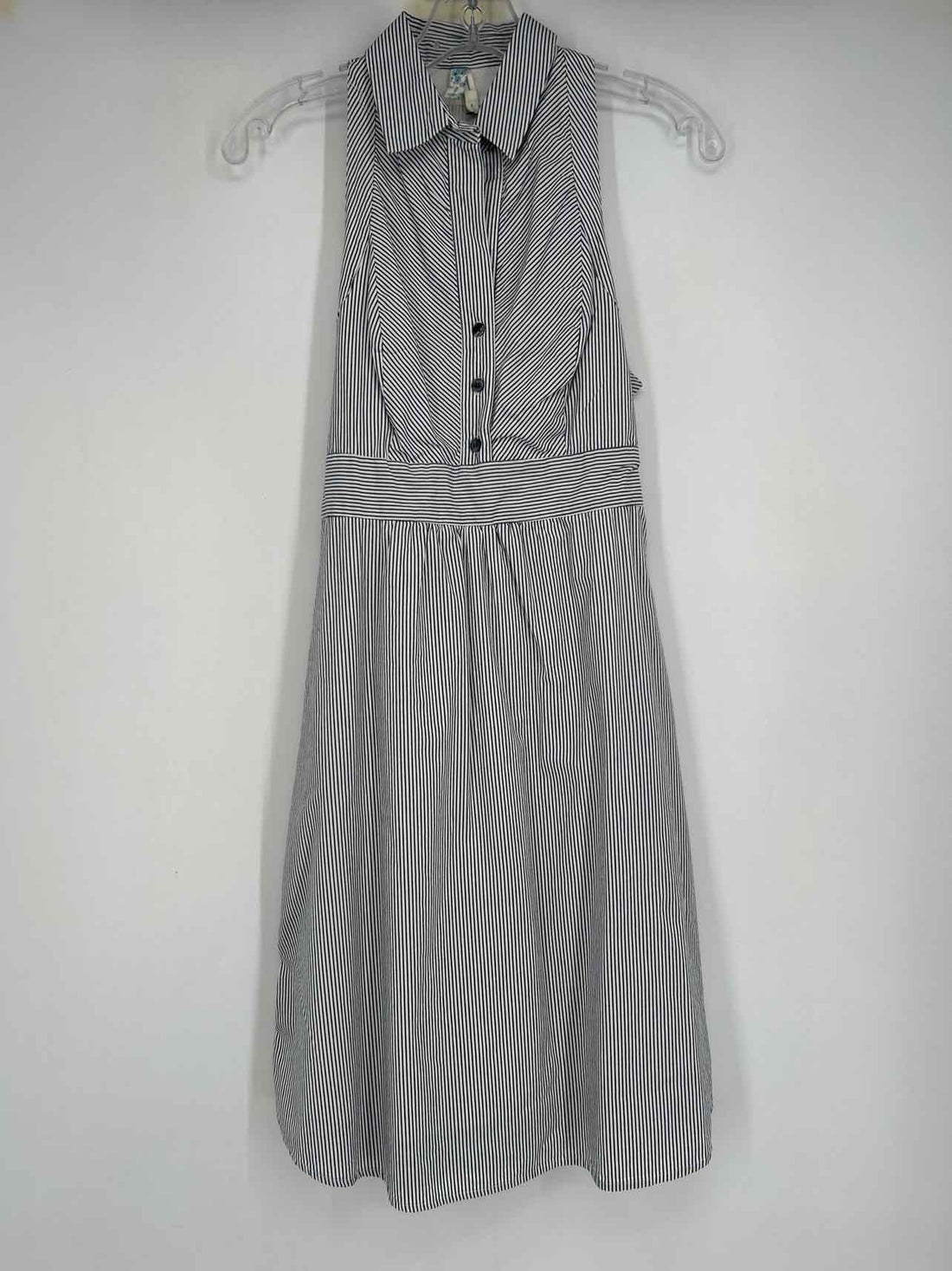 Maeve Size 2 White & Navy Striped Sleeveless Dress