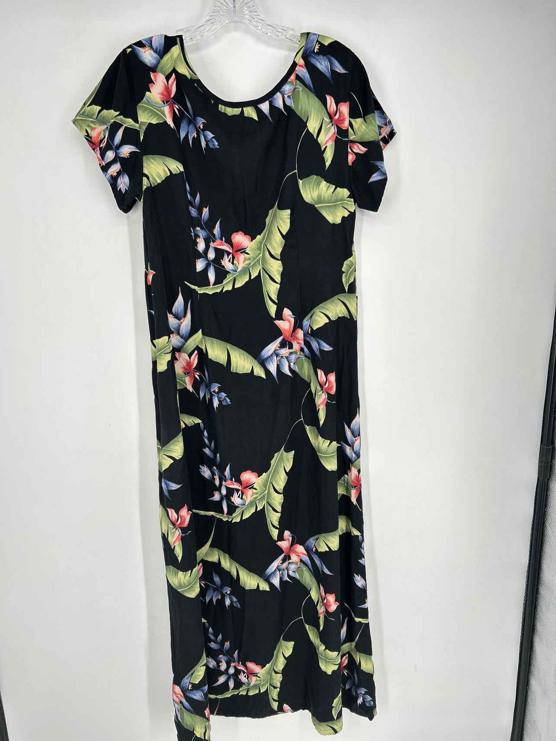 Tommy Bahama Size 12 Black Floral Silk Short Sleeve Maxi