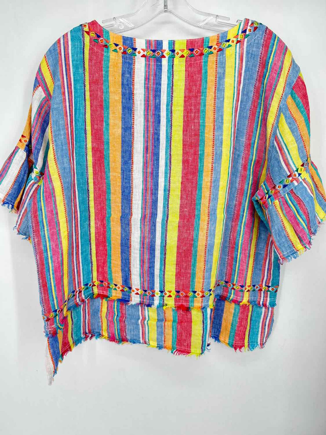 John Mark Size M Rainbow Striped Linen 100% Short Sleeve