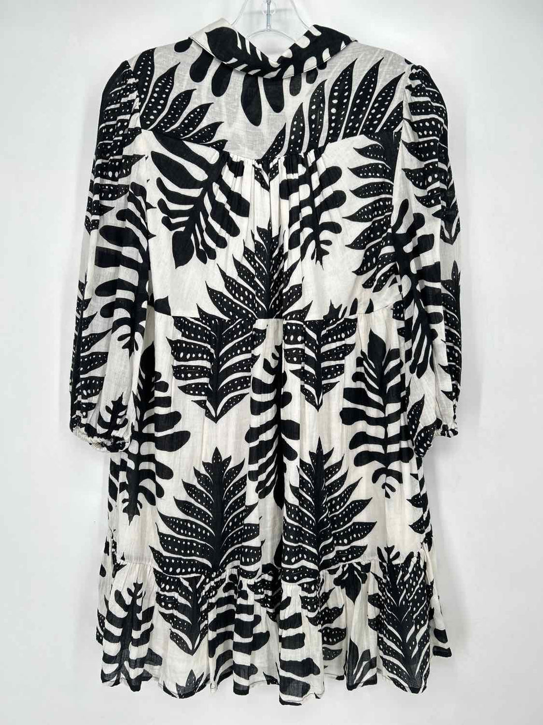 Allison Size XS White & Black Print Cotton Long Sleeve Dress