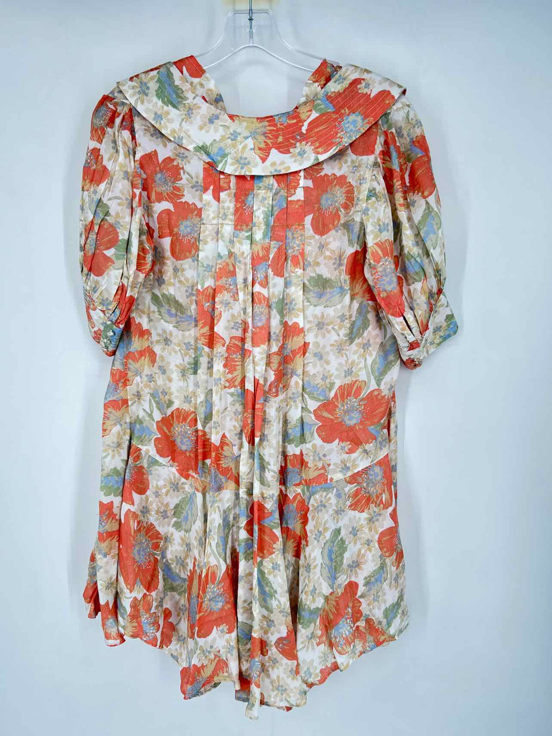 Free People Size S White & Cream Floral Shiny Short Sleeve Dress