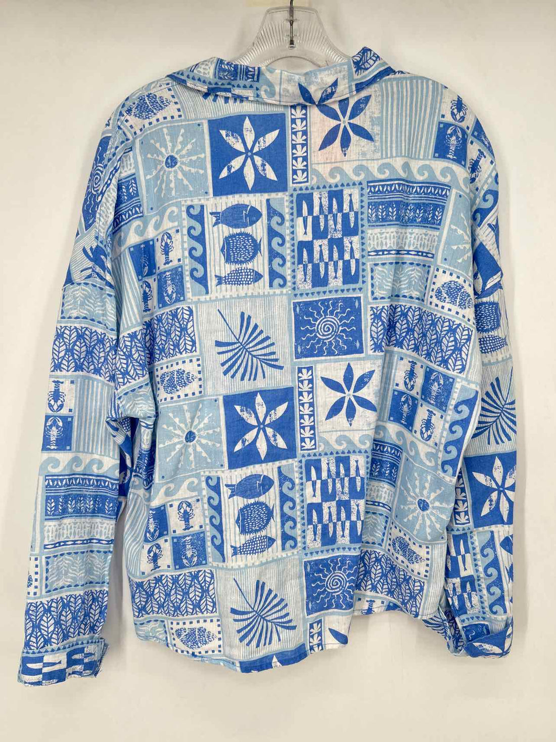 C&C California Size L White & Blue Print Linen Long Sleeve