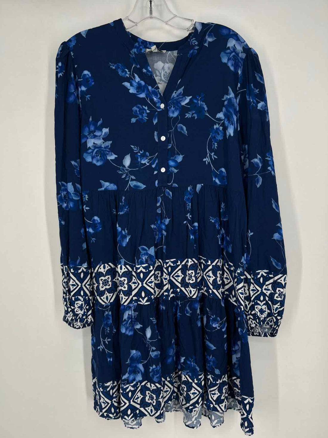 Garrie B Size M Navy Floral Long Sleeve Dress