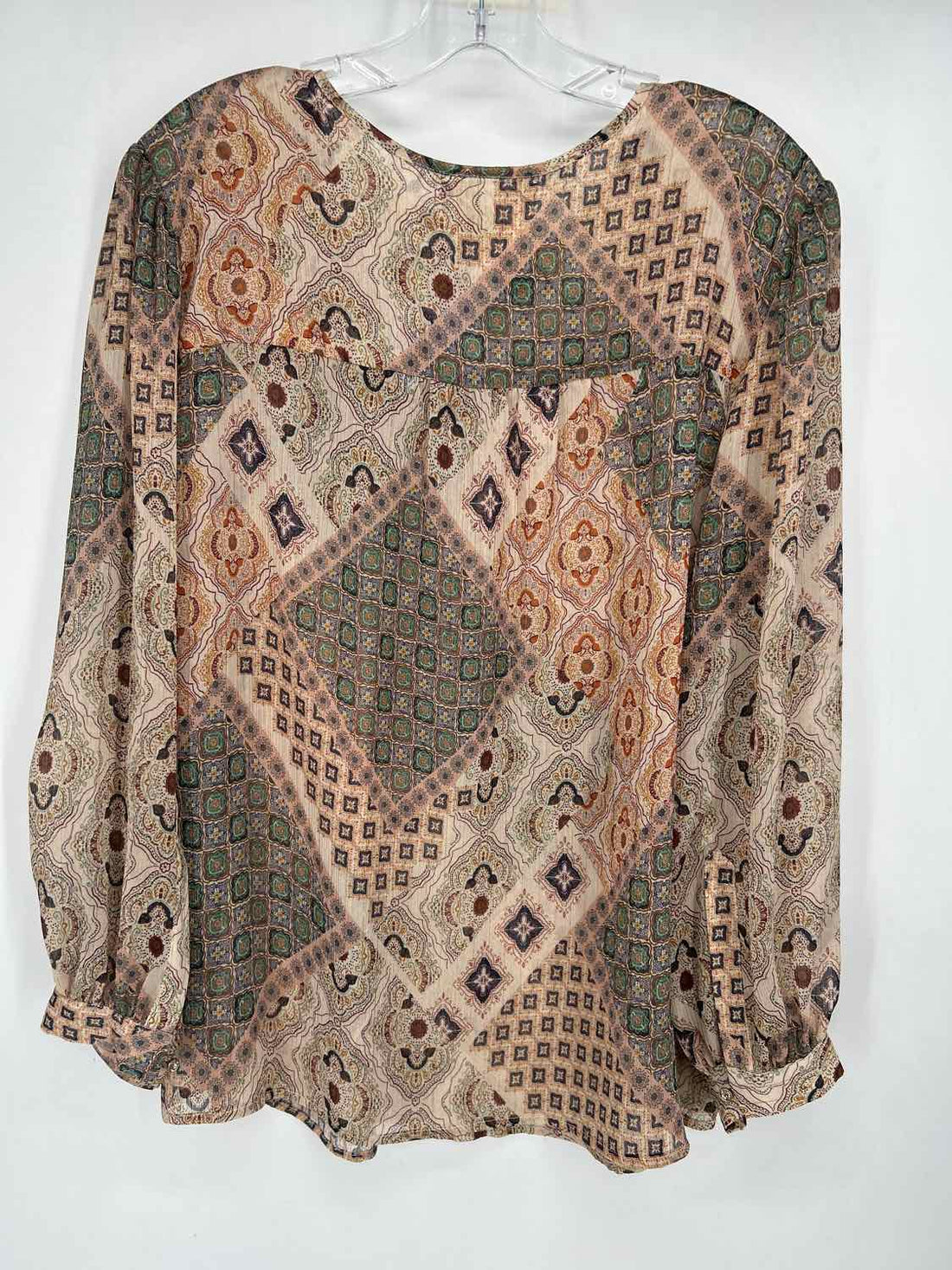 Johnny Was Size L Cream Print Shimmer Long Sleeve