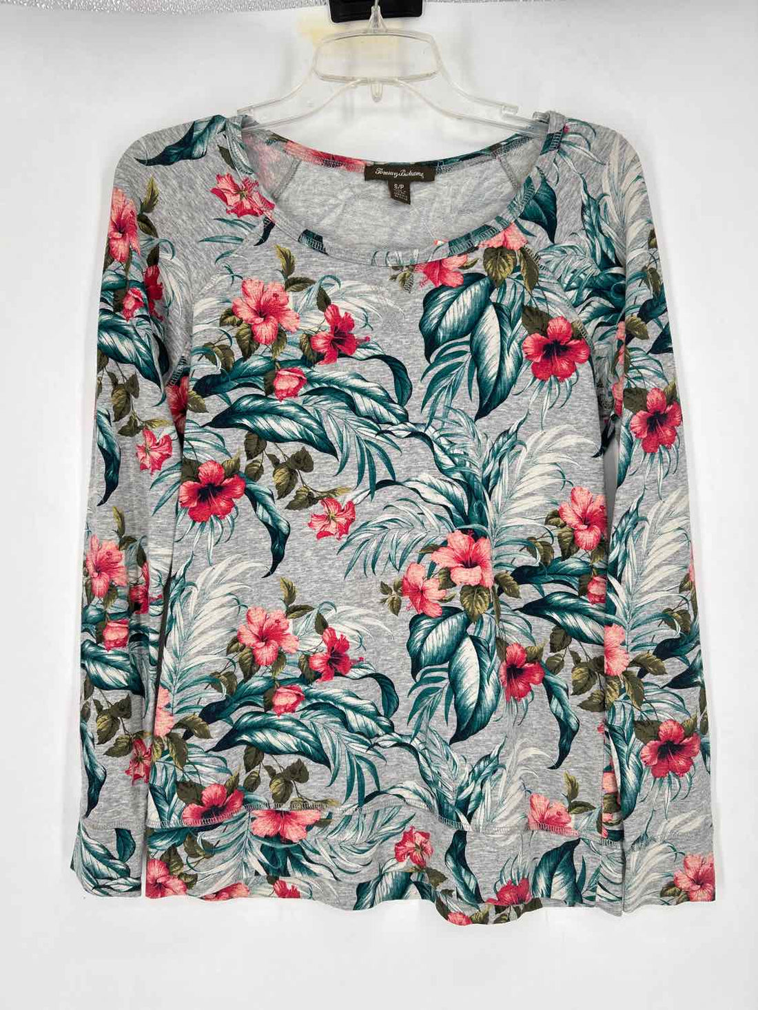 Tommy Bahama Size S Light Gray Floral Long Sleeve