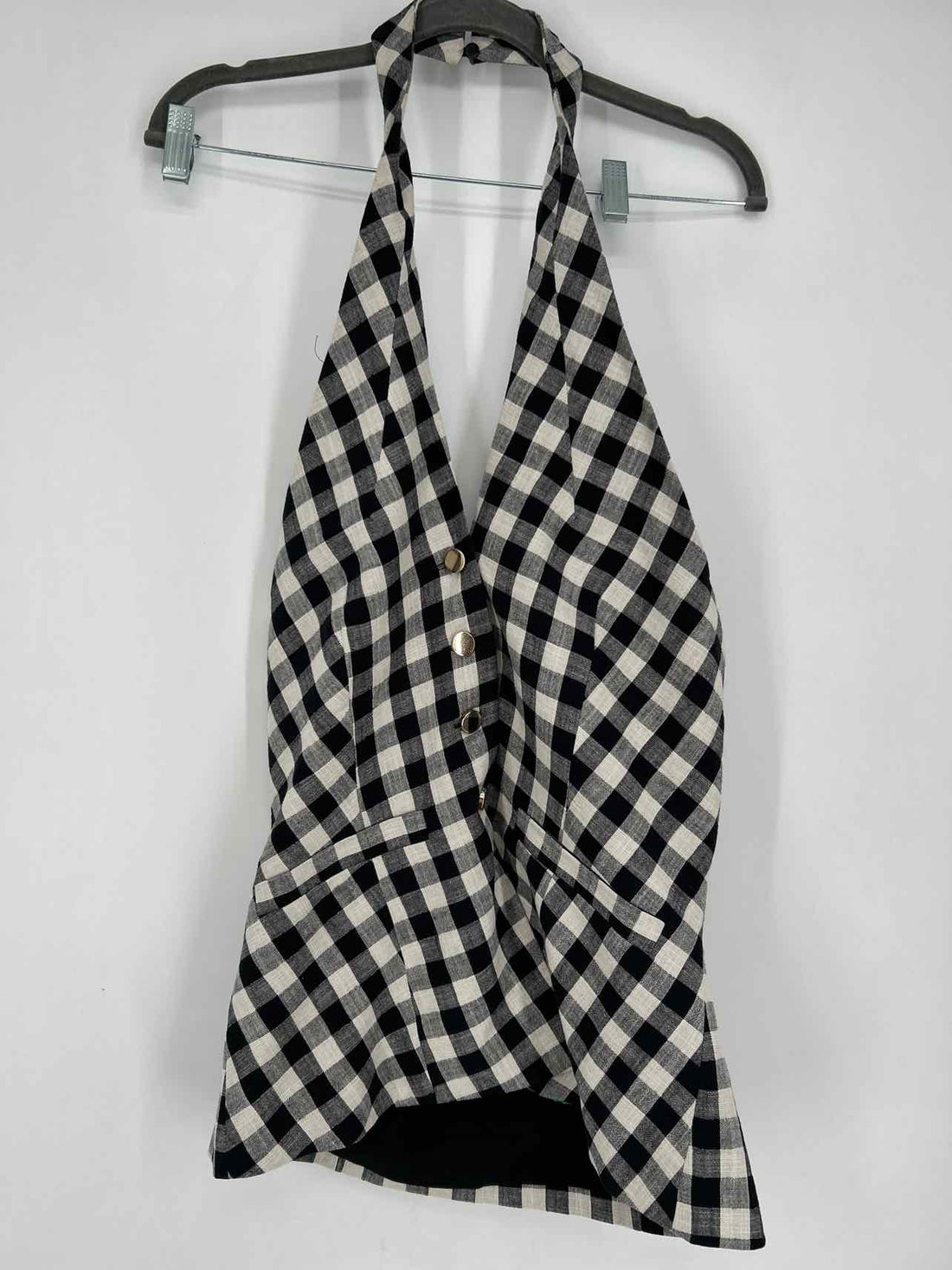 Maeve Size L Navy Gingham Halter Top