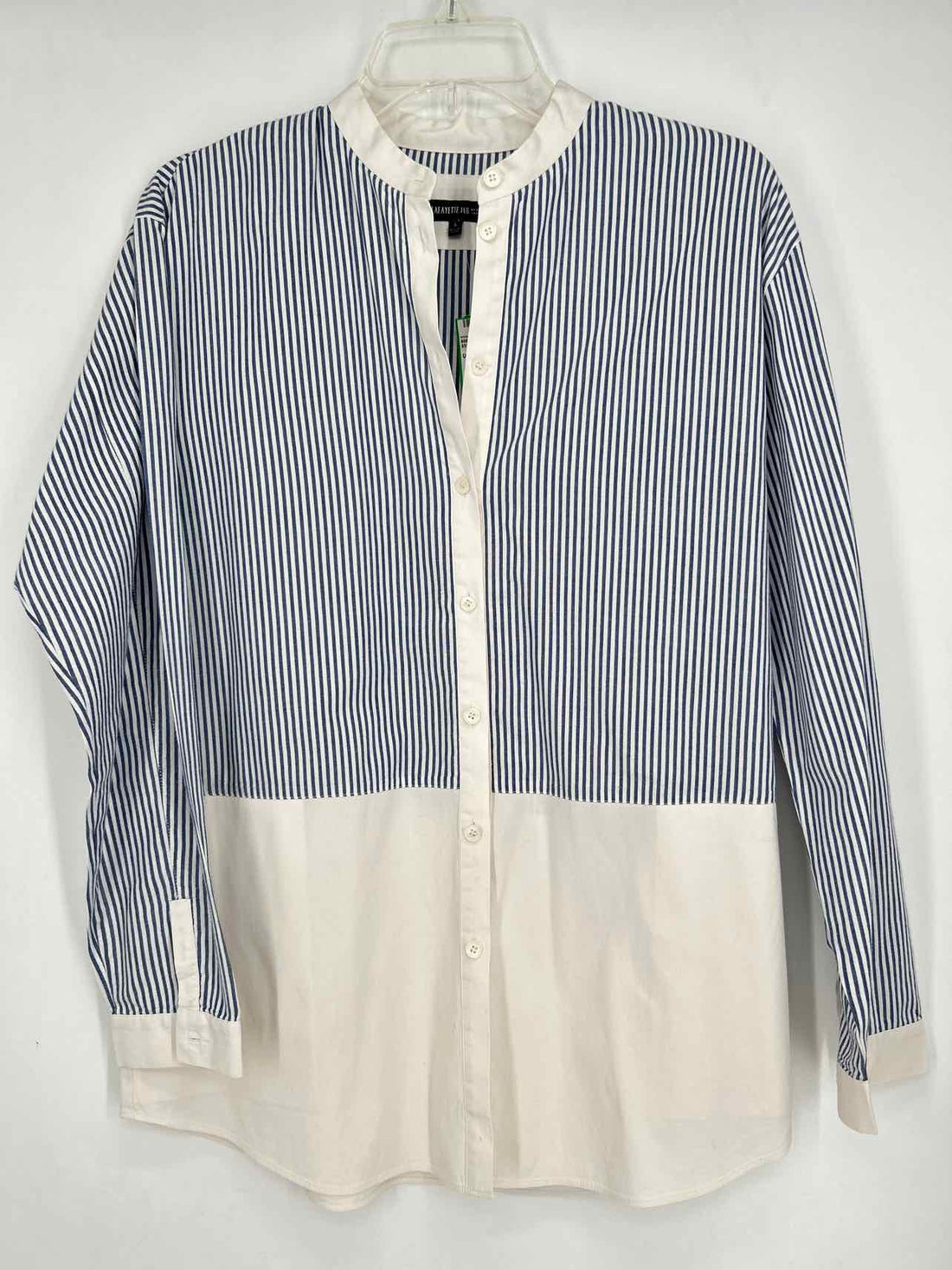 Lafayette 148 Size S White & Blue Striped Long Sleeve