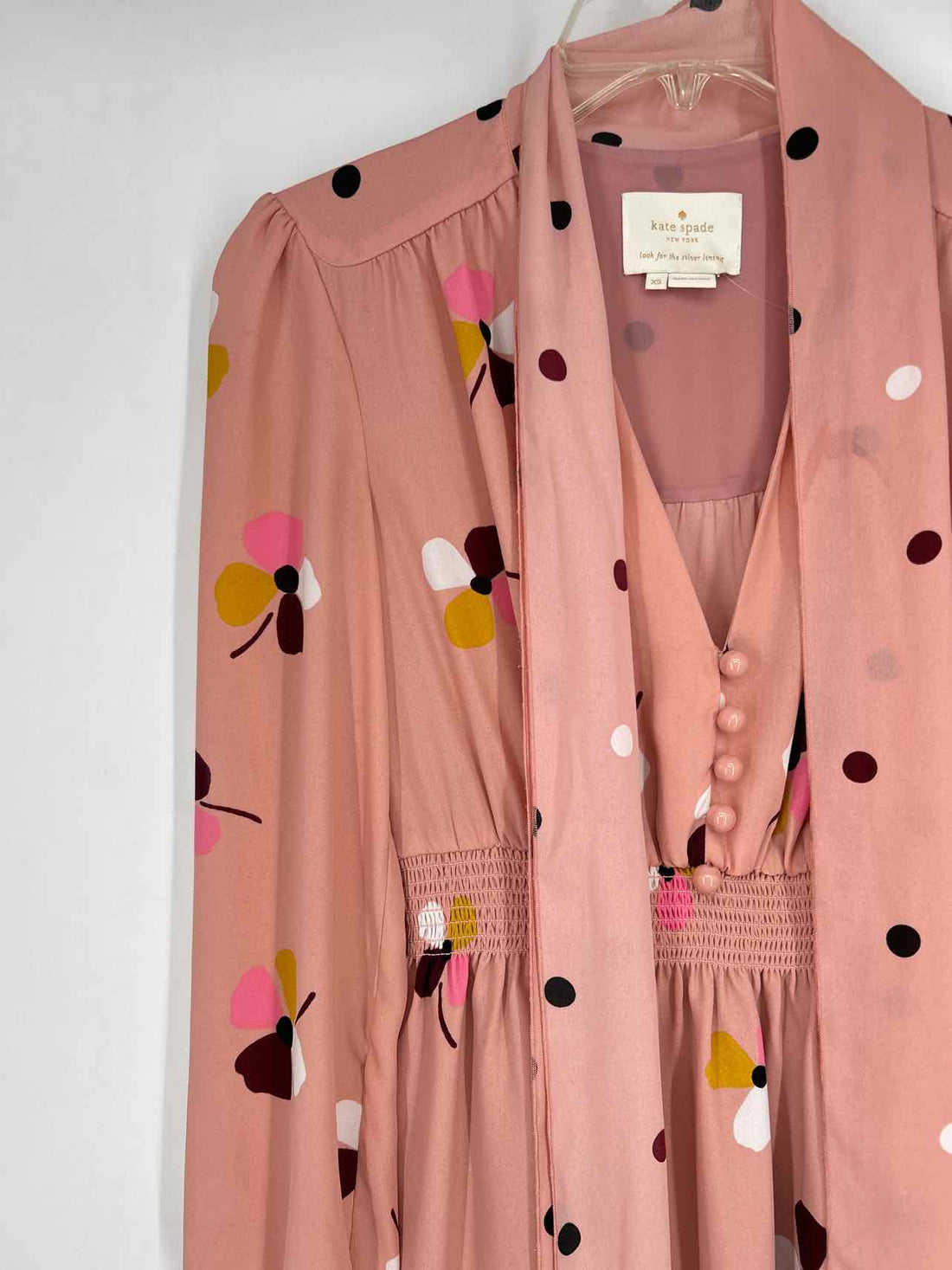 Kate Spade Size XS Pink Polkadot Long Sleeve Dress