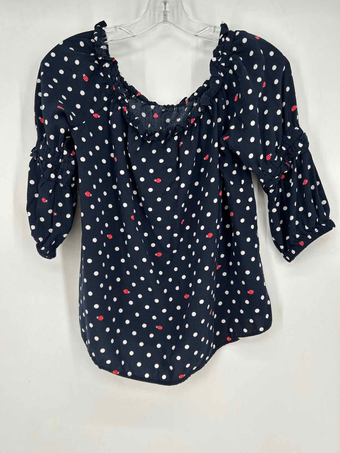 Crown & Ivy Size M Navy Polkadot Long Sleeve