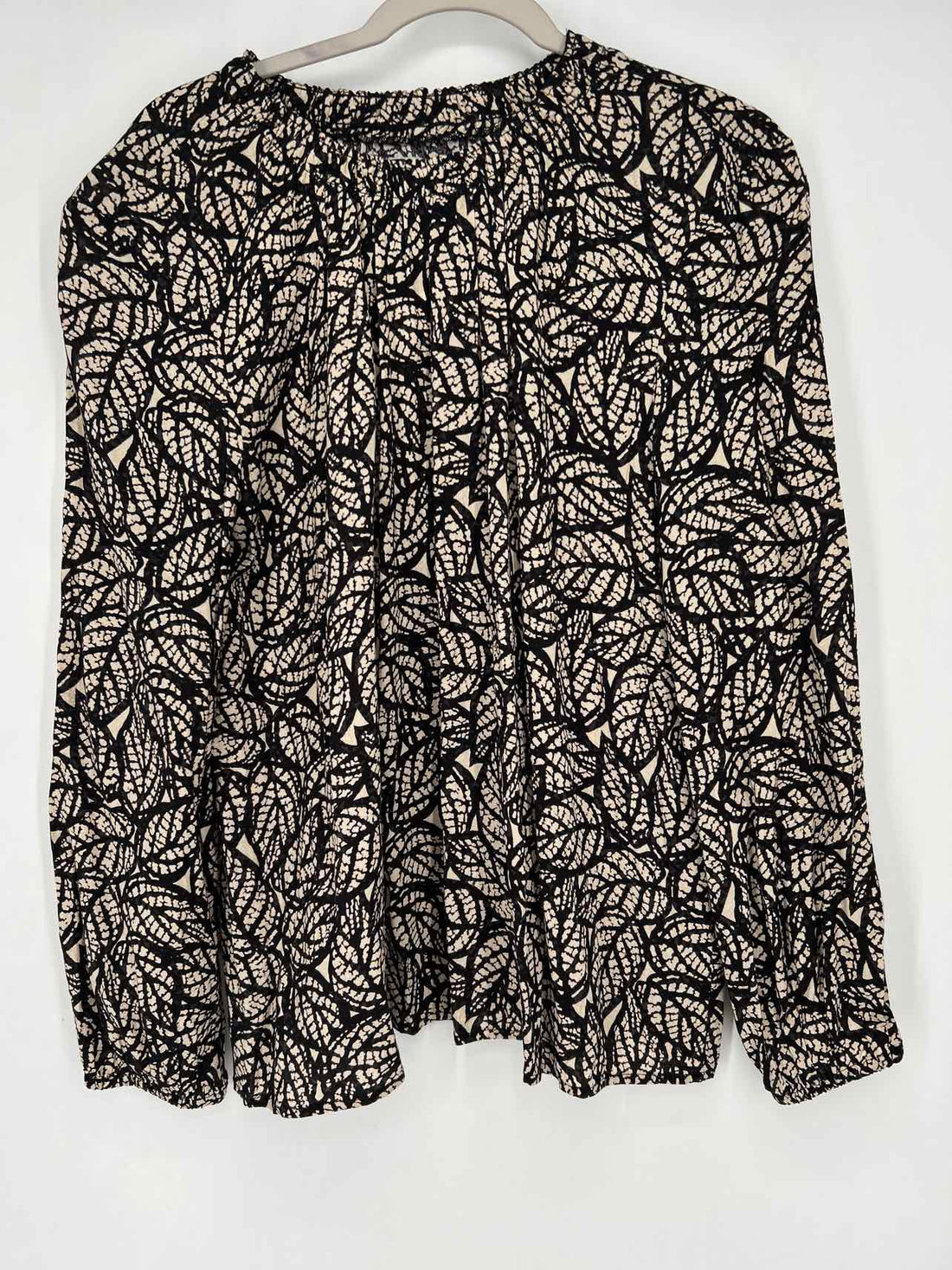 Nic+Zoe Size L Black & Beige Print Long Sleeve