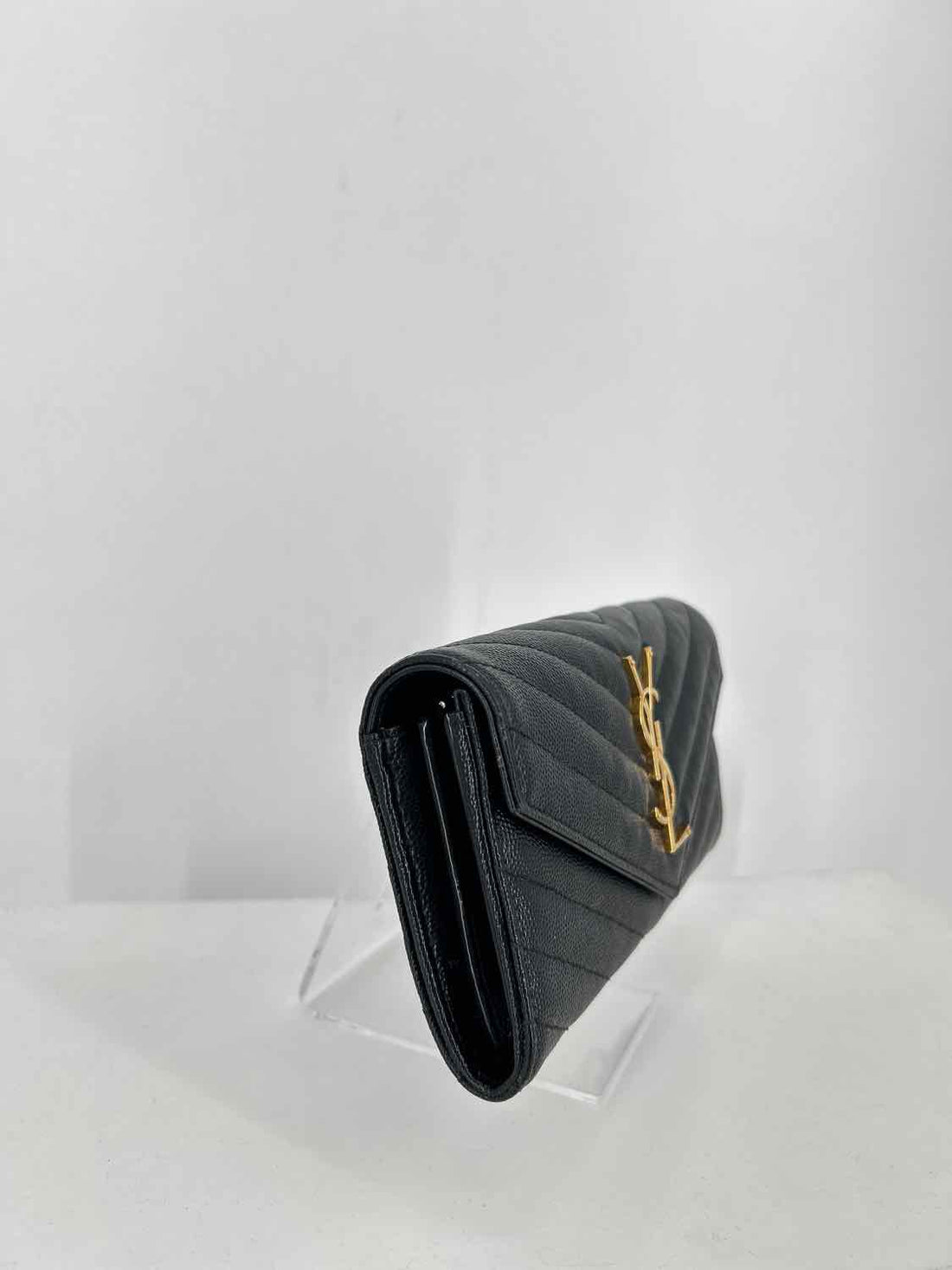 YSL Cassandre Large Flap Black Grained Leather Pre Owned LUXURY
