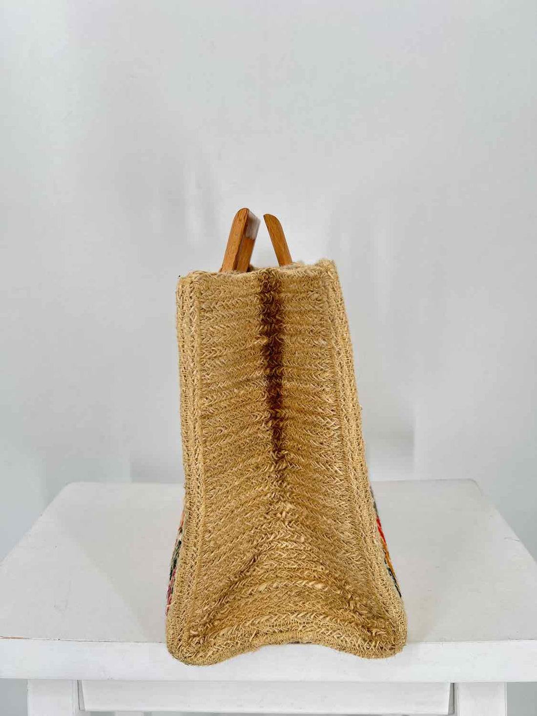 Antik Kraft Cream Floral Jute Blend Pre Owned Purse
