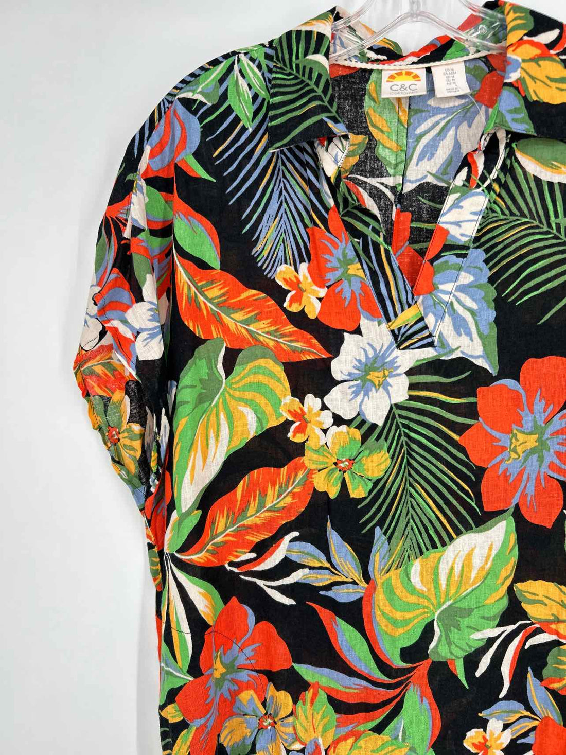 C&C California Size M Black Tropical Floral Short Sleeve Dress
