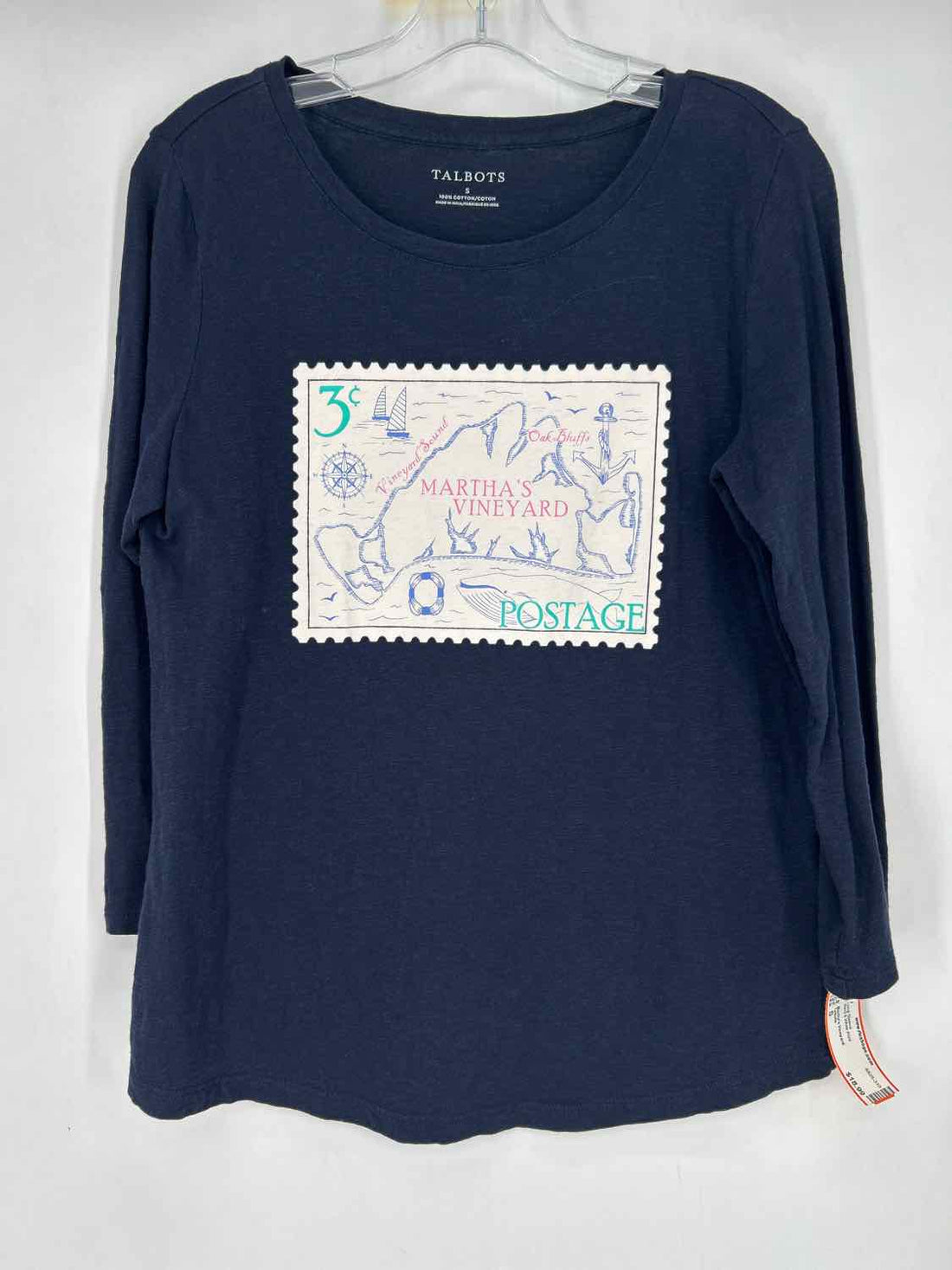 Talbots Size S Navy & White Print Long Sleeve