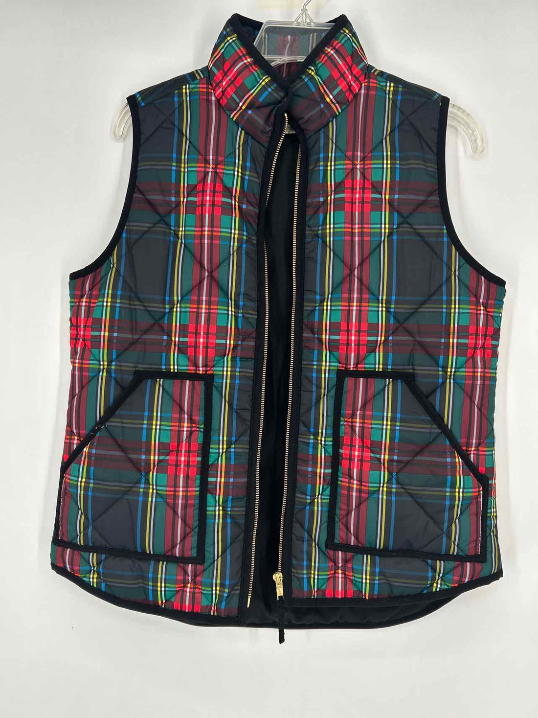 J Crew Size S Black Plaid Puffer Vest