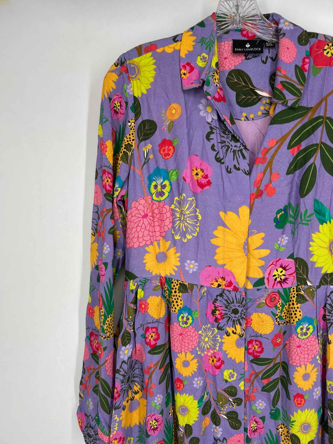 Emily Lovelock Size S Purple Floral Long Sleeve Dress