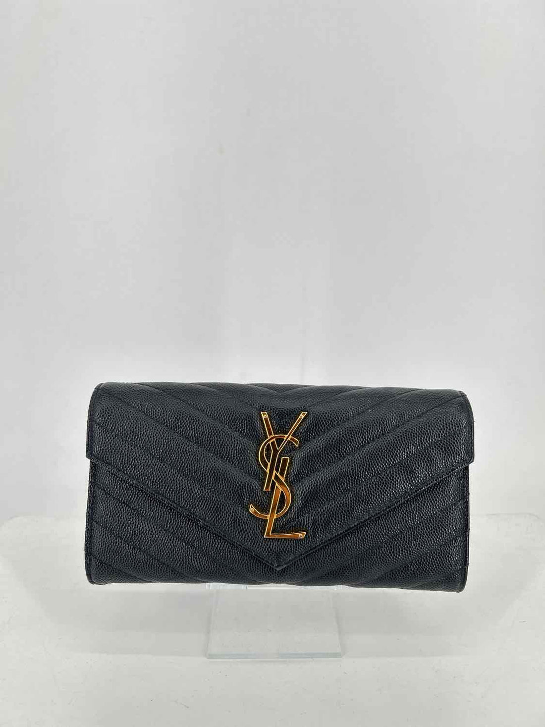 YSL Cassandre Large Flap Black Grained Leather Pre Owned LUXURY