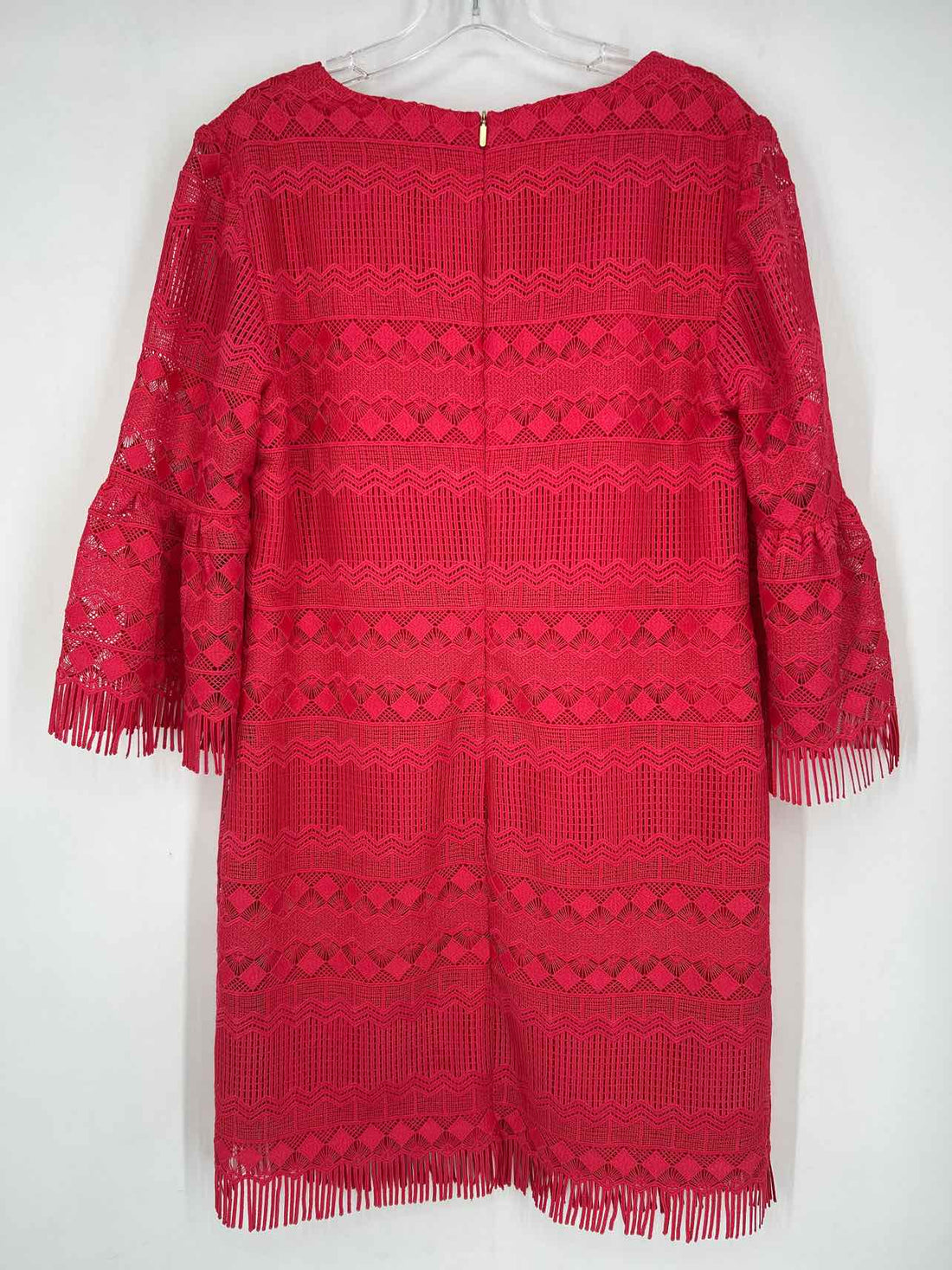 Trina Turk Size 10 Dark Pink Crochet Long Sleeve Dress