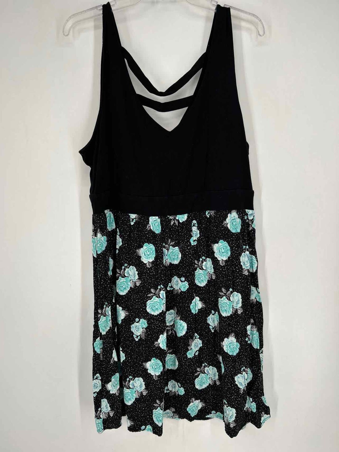 Torrid Size 2X Black & Aqua Floral Sleeveless Dress
