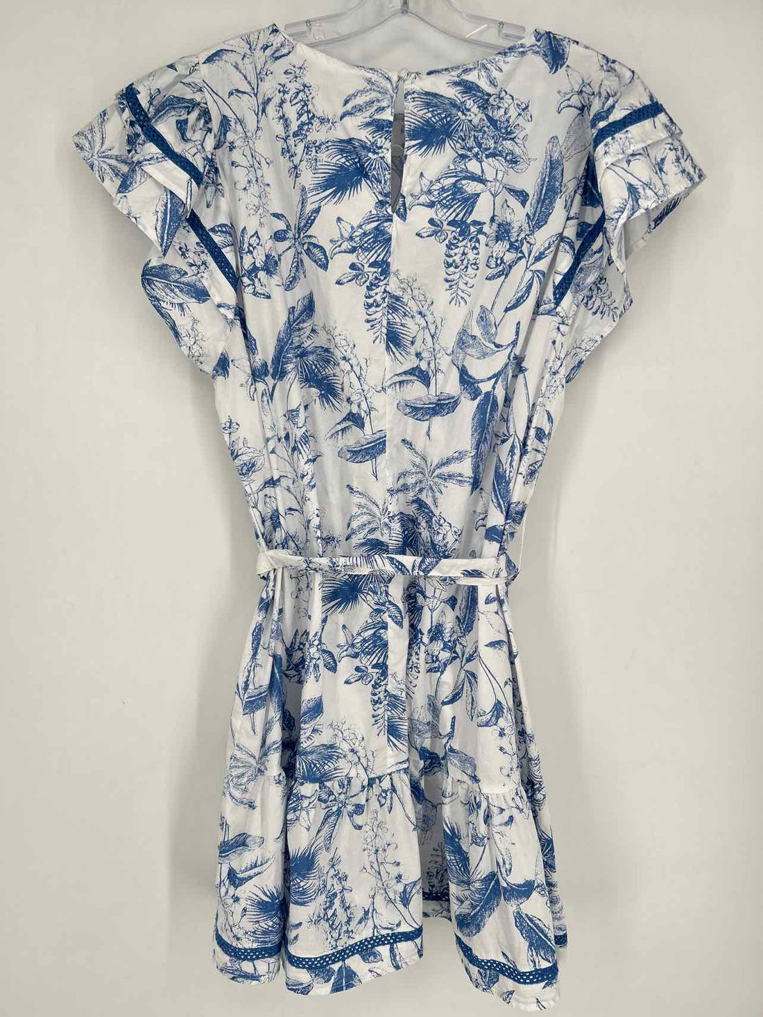 Umgee Size L White & Blue Print Short Sleeve Dress