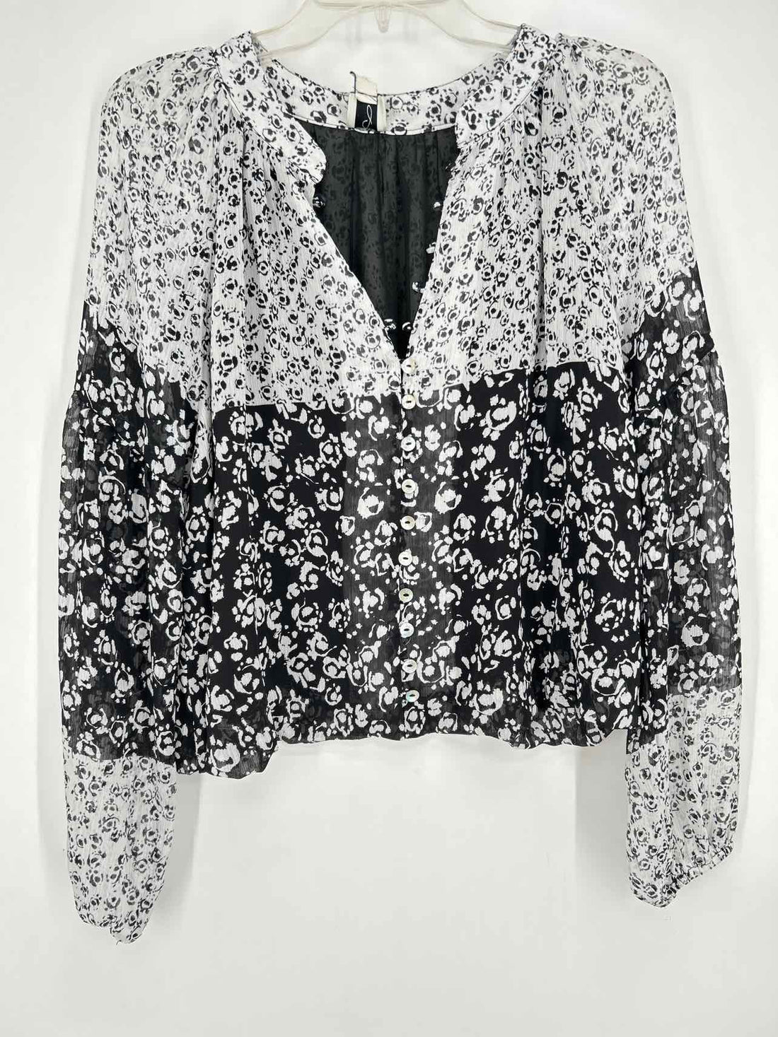 Joie Size L White & Black Print Long Sleeve